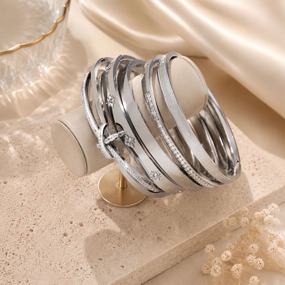 5pcs Stackable Stainless Steel Bangles Set, Unisex